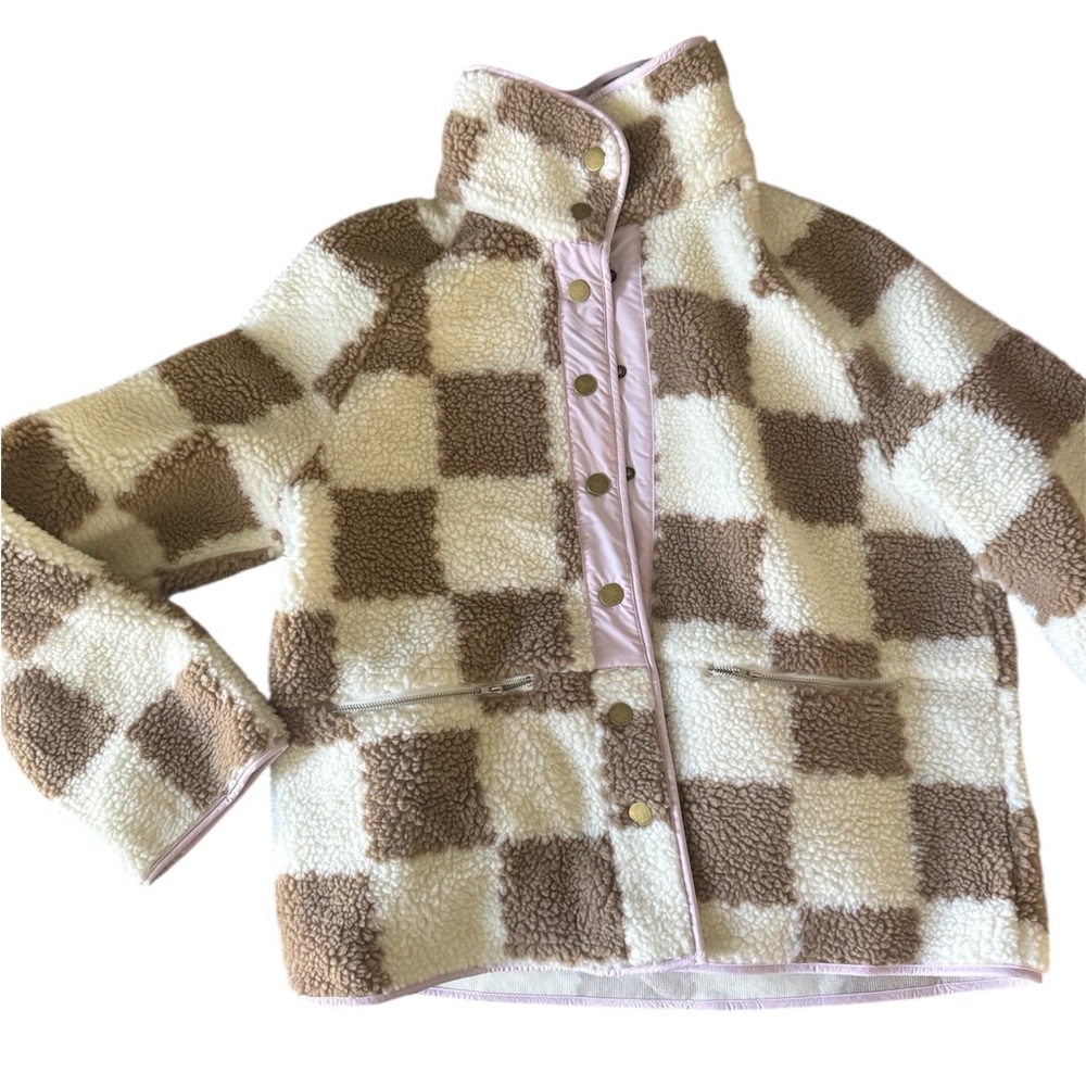 Checkered Brown and Cream Puffer Jacket
